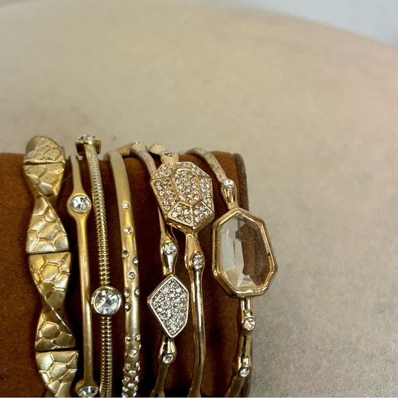 Seven gold tone crystal rhinestone bangle bracelet bundle - Picture 2 of 9